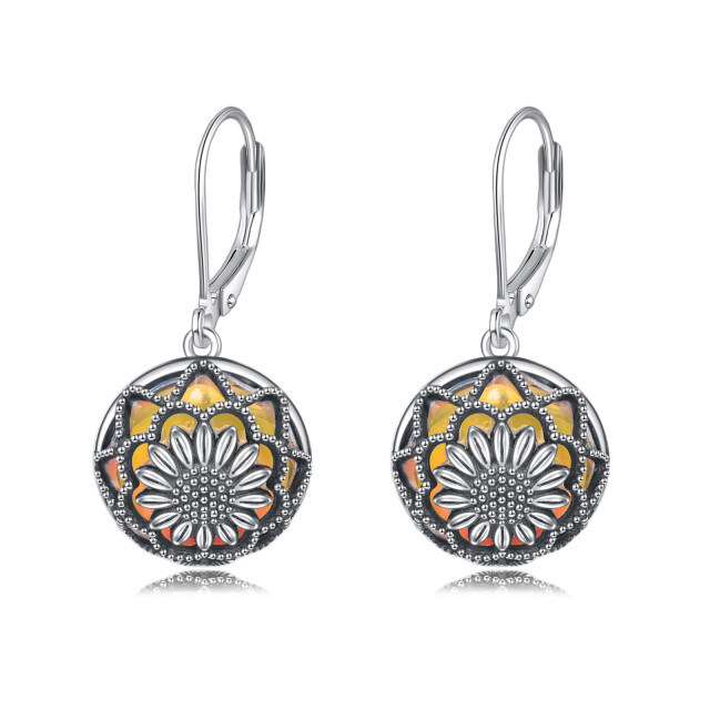 Orecchini a monachella con girasole in pietra di luna a forma circolare in argento sterling-1