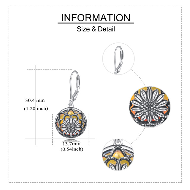 Pendientes de plata de ley con forma circular de girasol y piedra de luna-5