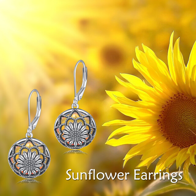 Sterling Silber kreisförmig Mondstein Sonnenblume Hebel-zurück Ohrringe-6