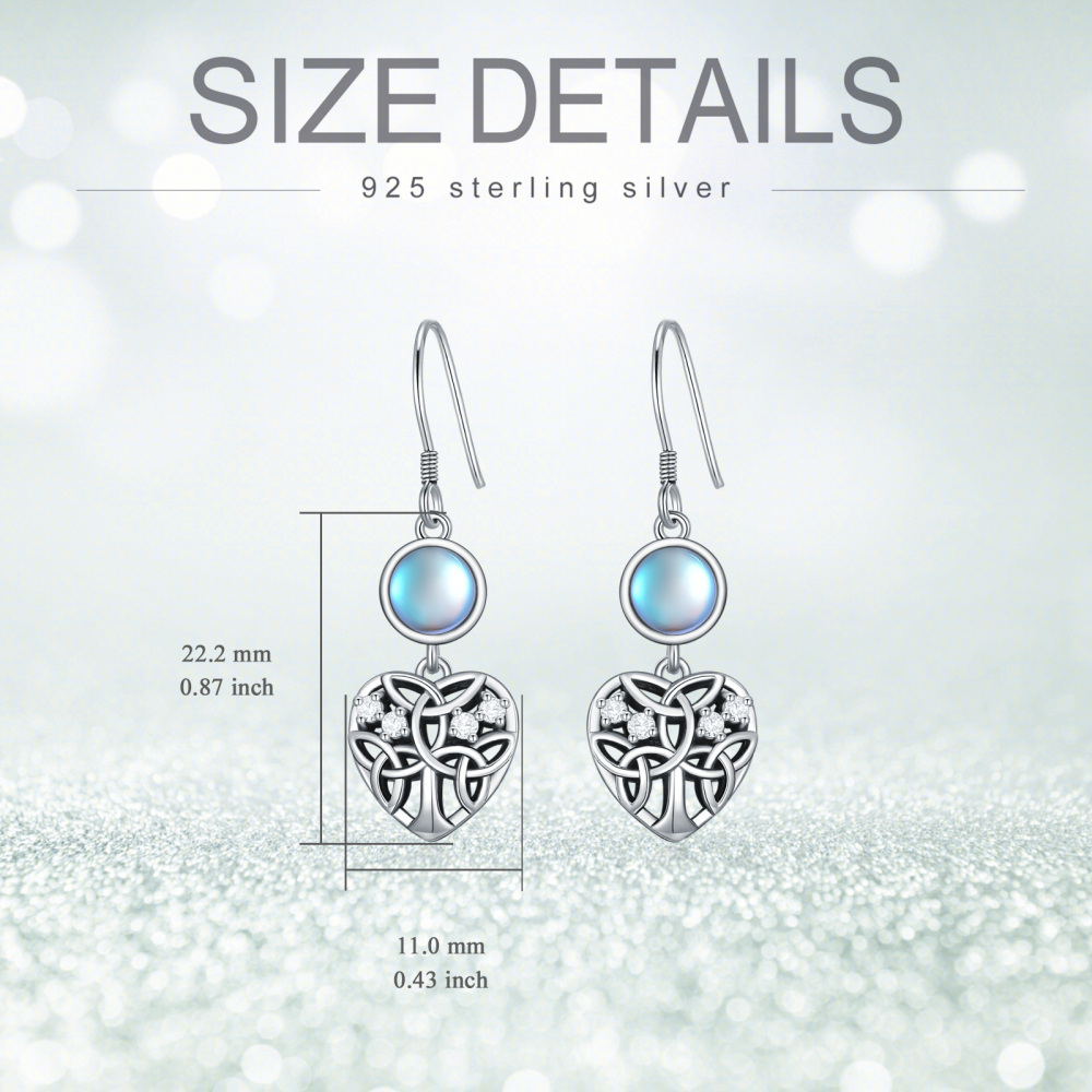 Sterling Silber Zirkonia Mondstein Baum des Lebens und Herz Tropfenohrringe für Frauen-6