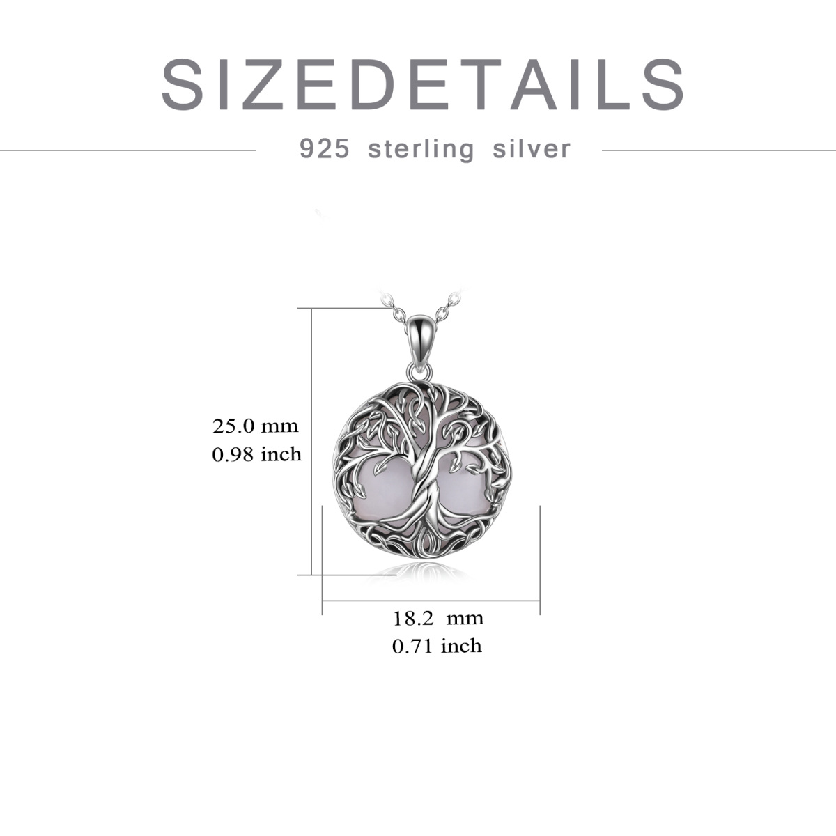 Sterling Silber kreisförmig Mondstein Baum des Lebens Anhänger Halskette-5