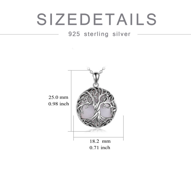 Sterling Silver Circular Shaped Moonstone Tree Of Life Pendant Necklace-5