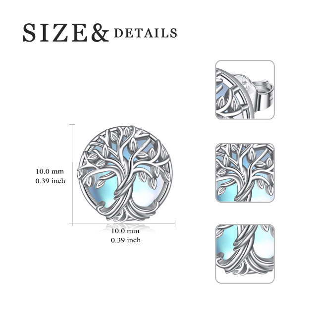 Sterling Silber kreisförmig geformt Mondstein Baum des Lebens Ohrstecker-5