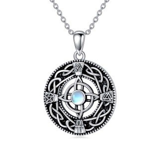 Sterling Silver Circular Shaped Moonstone Triforce Celtic Knot Pendant Necklace-9