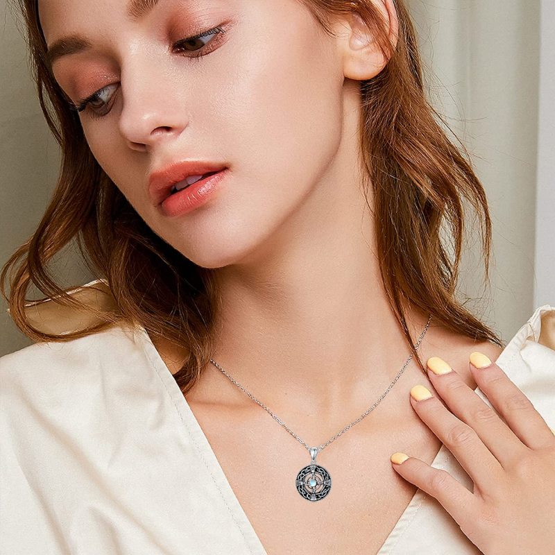 Sterling Silver Circular Shaped Moonstone Triforce Celtic Knot Pendant Necklace-3