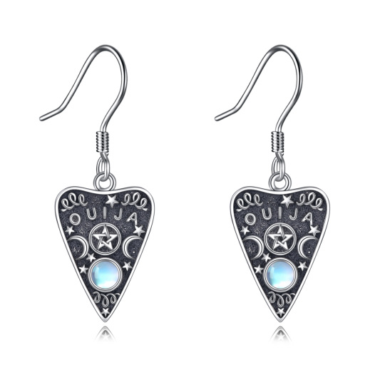 Boucles d'oreilles pendantes en argent sterling avec pierre de lune circulaire, étoile, cœur pour femmes