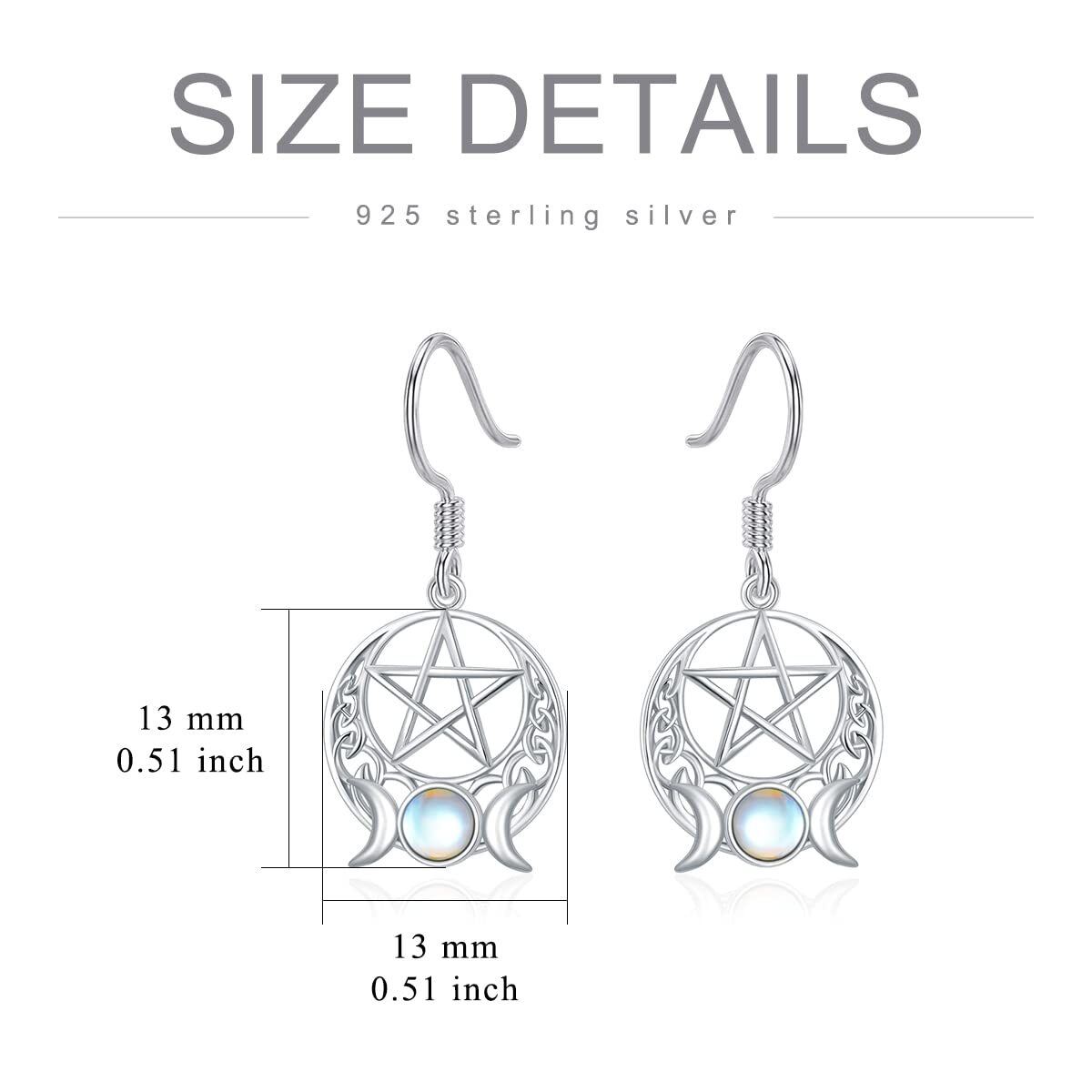 Sterling Silver Circular Shaped Moonstone Triple Moon Goddess Drop Earrings-3