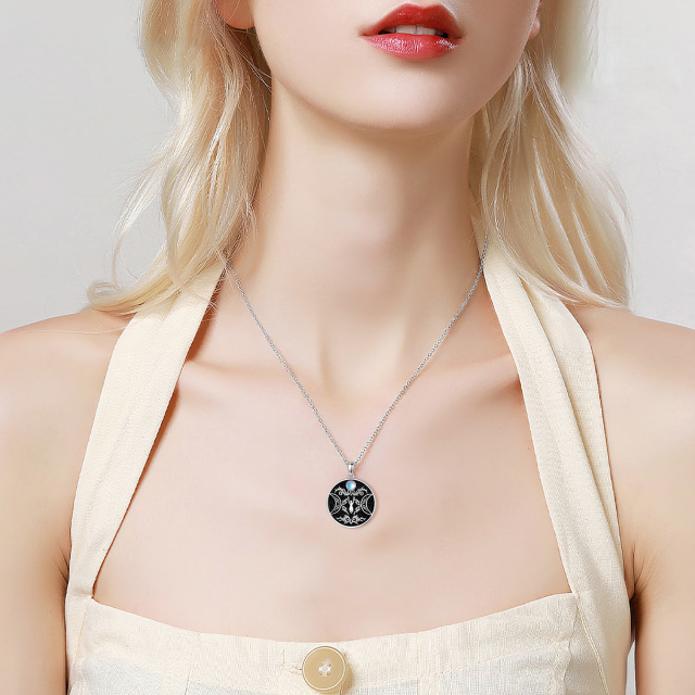 Plata de ley en forma circular Moonstone Triple Luna Diosa Collar Colgante-2