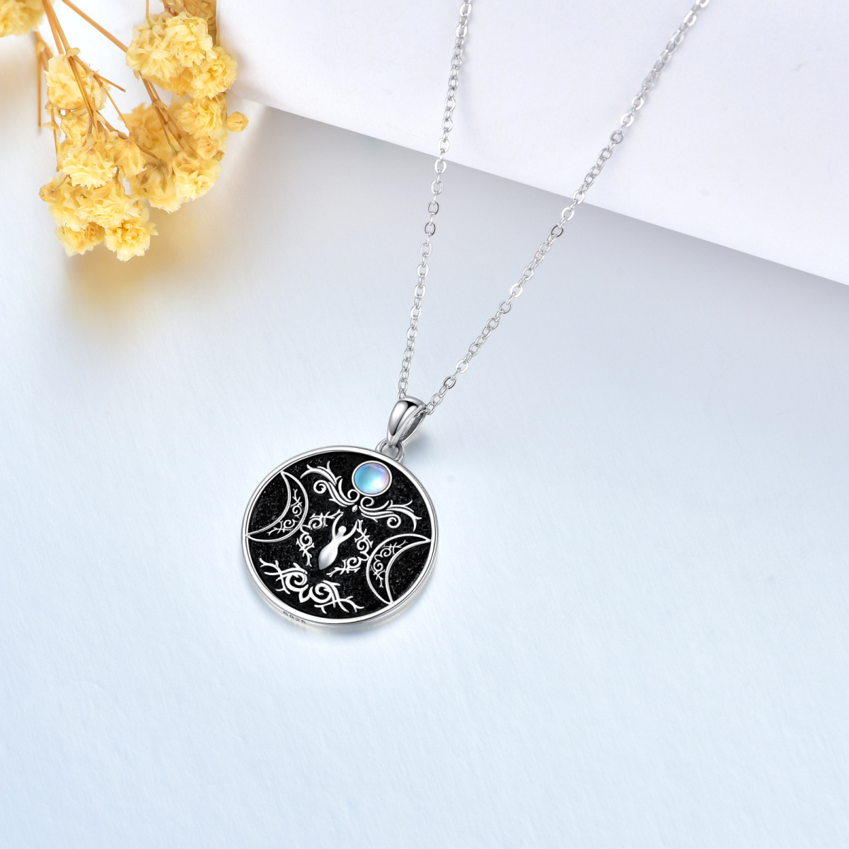 Collier en argent sterling avec pendentif triple déesse de la lune en pierre de lune de fo-3