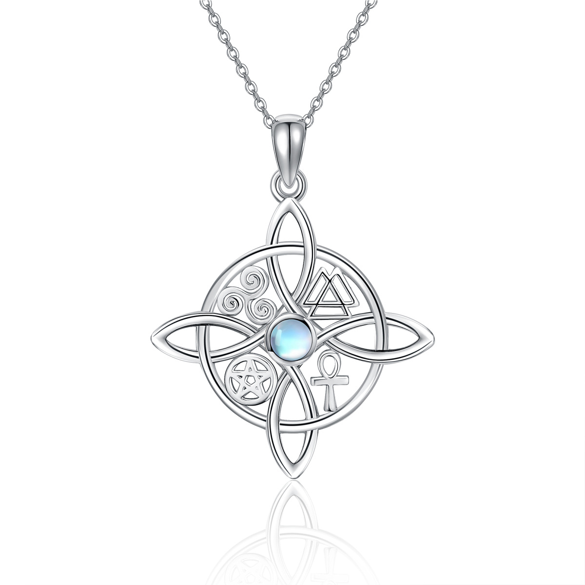 Collier en argent sterling avec pendentif nœud de sorcière en pierre de lune de forme circ-1