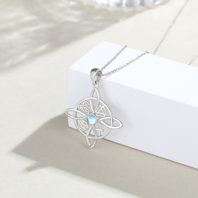 Collana con ciondolo a forma di cerchio in pietra lunare in argento sterling-5