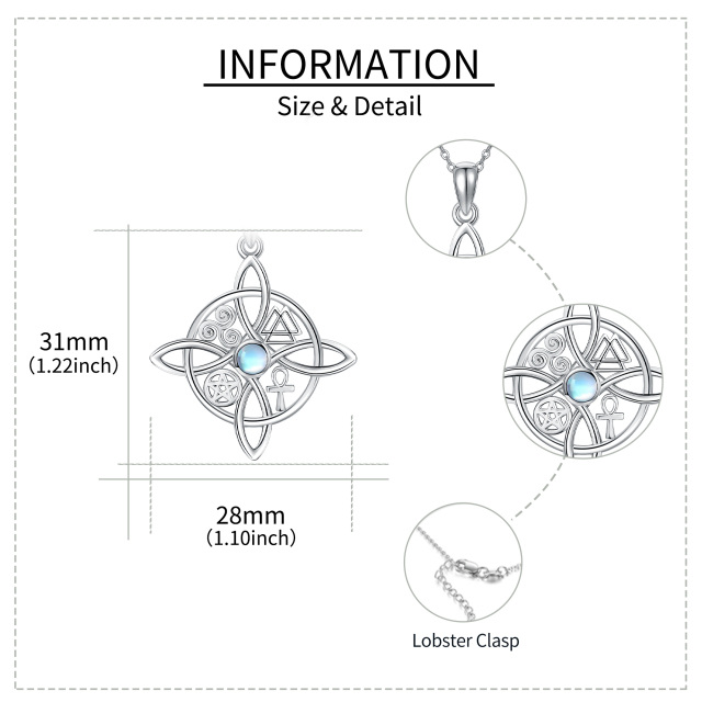 Colar com pingente de nó de bruxa em prata esterlina com forma circular de pedra da lua-6