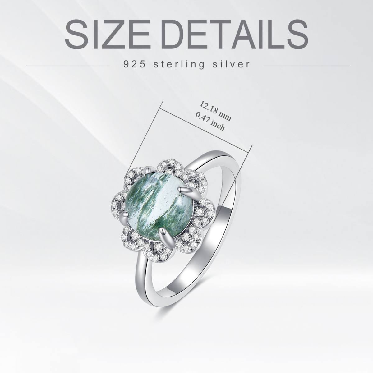 Sterling Silver Circular Cubic Zirconia And Moss Agate Couple Round Engagement Ring For Women-3