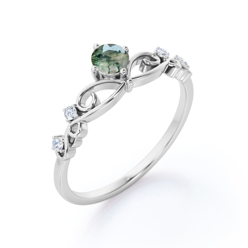 Sterling Silver Round Shaped Moss Agate Engagement Ring-9