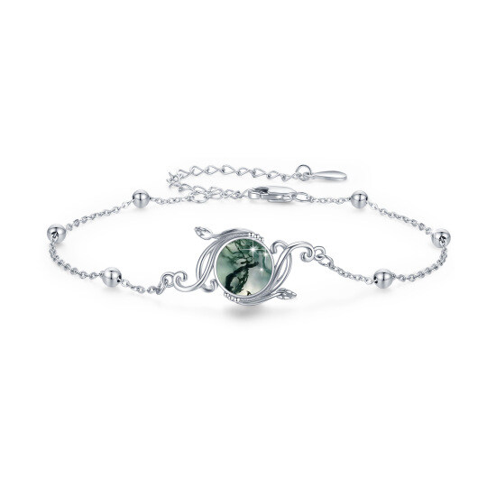 Sterling Silver Circular Shaped Moss Agate Ivy Charm Bracelet