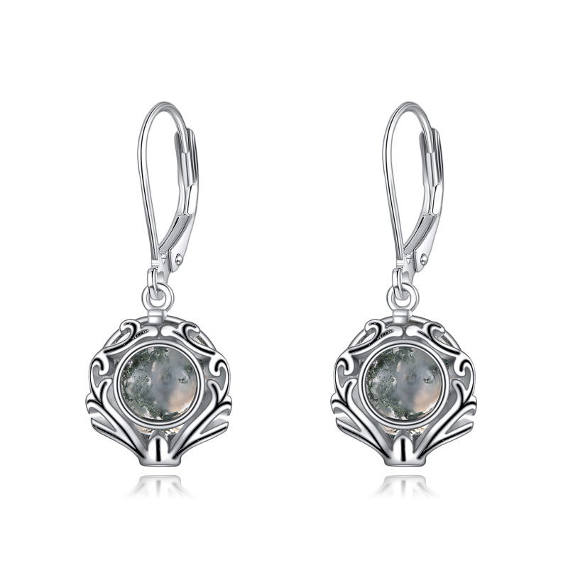 Boucles d'oreilles en argent sterling en agate mousse de forme circulaire