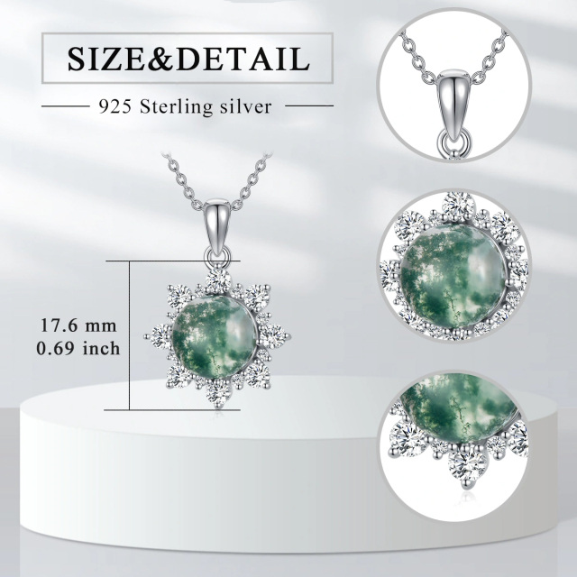 Sterling Silver Circular Shaped Moss Agate Round Pendant Necklace-5