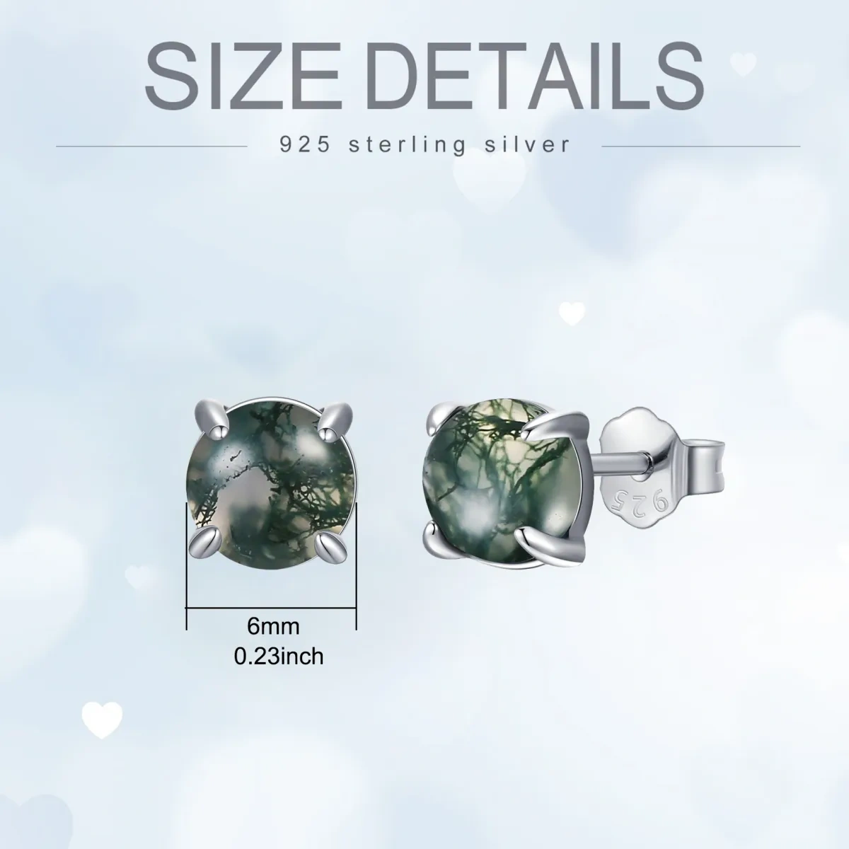 Sterling Silver Circular Shaped Moss Agate Round Stud Earrings-3