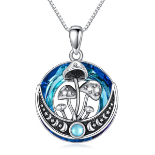 Sterling Silver Circular Shaped Mushroom & Moon Crystal Pendant Necklace-5