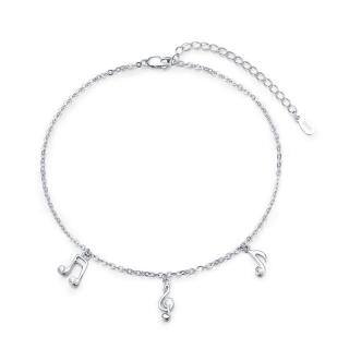 Sterling Silver Circular Shaped Cubic Zirconia Music Symbol Single Layer Anklet-5