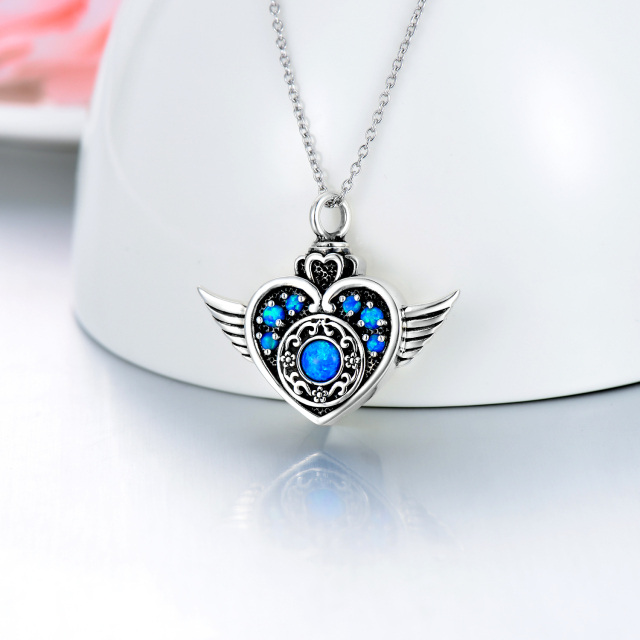 Collar de plata de ley con forma circular Opal Angel Wing & Heart Urn-3