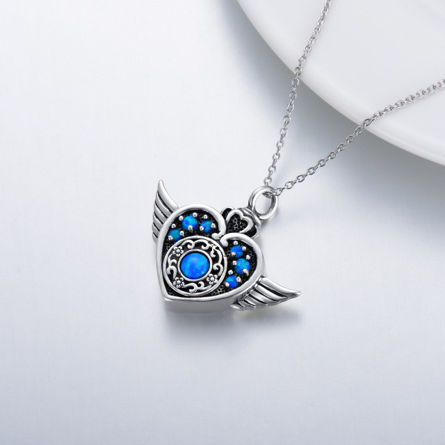 Collar de plata de ley con forma circular Opal Angel Wing & Heart Urn-4