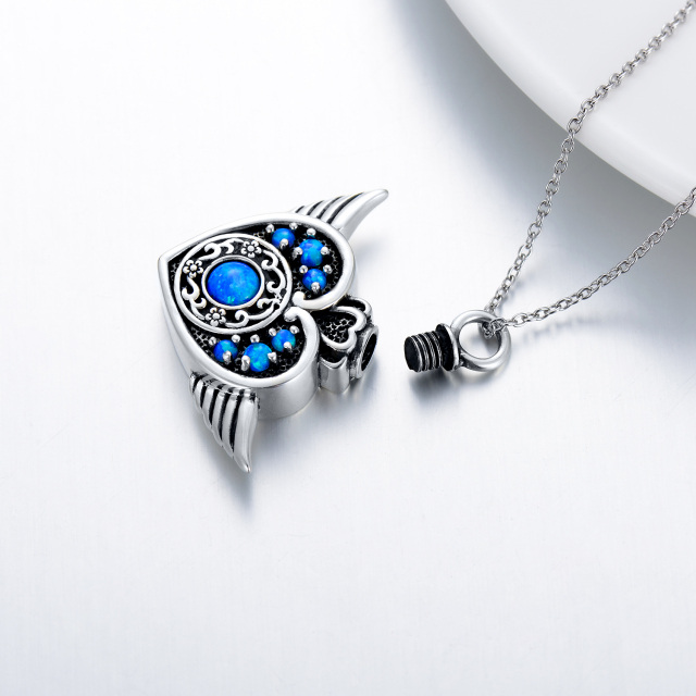 Collar de plata de ley con forma circular Opal Angel Wing & Heart Urn-5