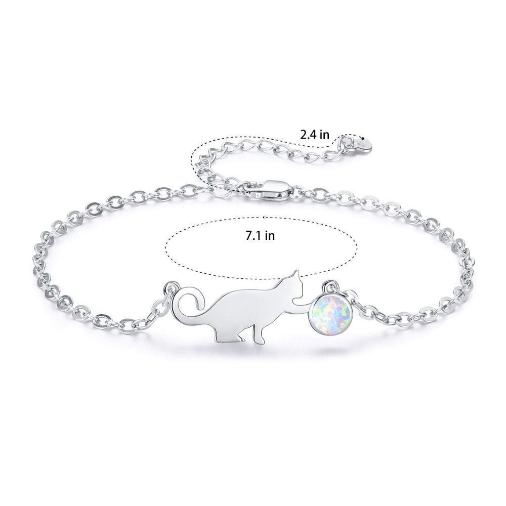 Pulseira de prata esterlina com pingente de gato opala em forma circular-4