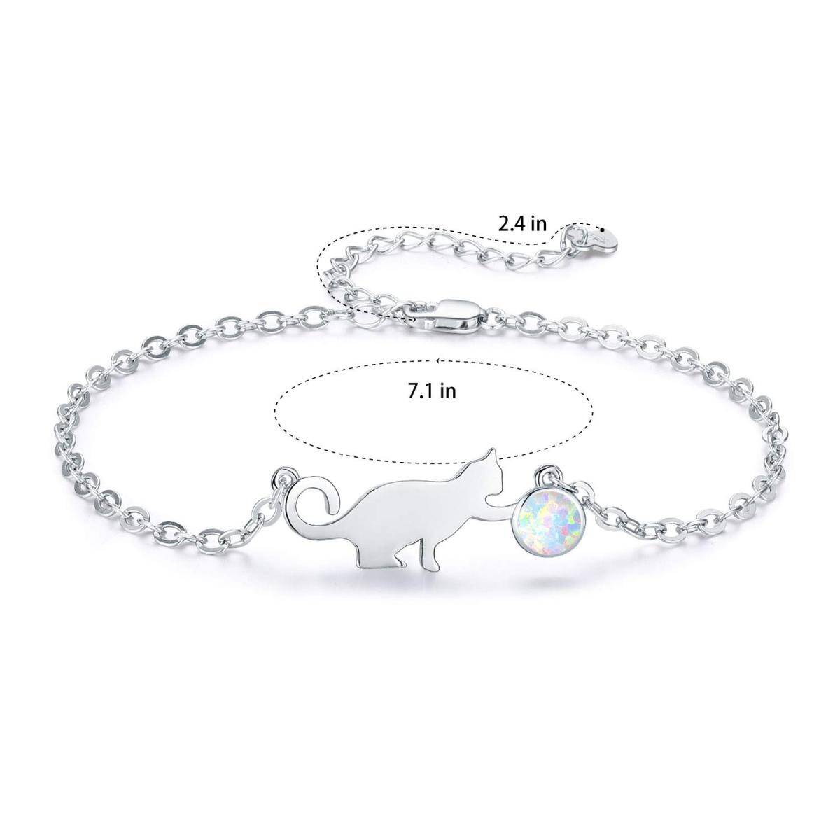 Sterling Silber kreisförmig Opal Katze Anhänger Armband-4