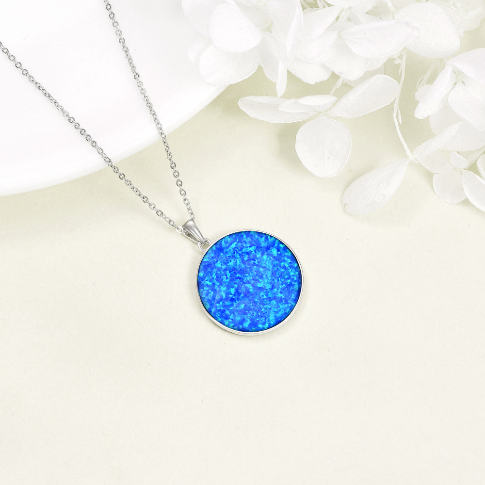 Sterling Silver Circular Opal Cat & Girl Tree Of Life Necklace for Women-4
