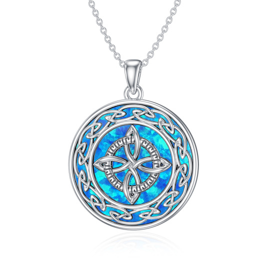 Sterling Silver Circular Shaped Opal Celtic Knot & Witch Knot Pendant Necklace