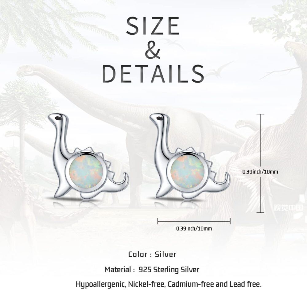 Sterling Silver Circular Shaped Opal Dinosaur Stud Earrings-5