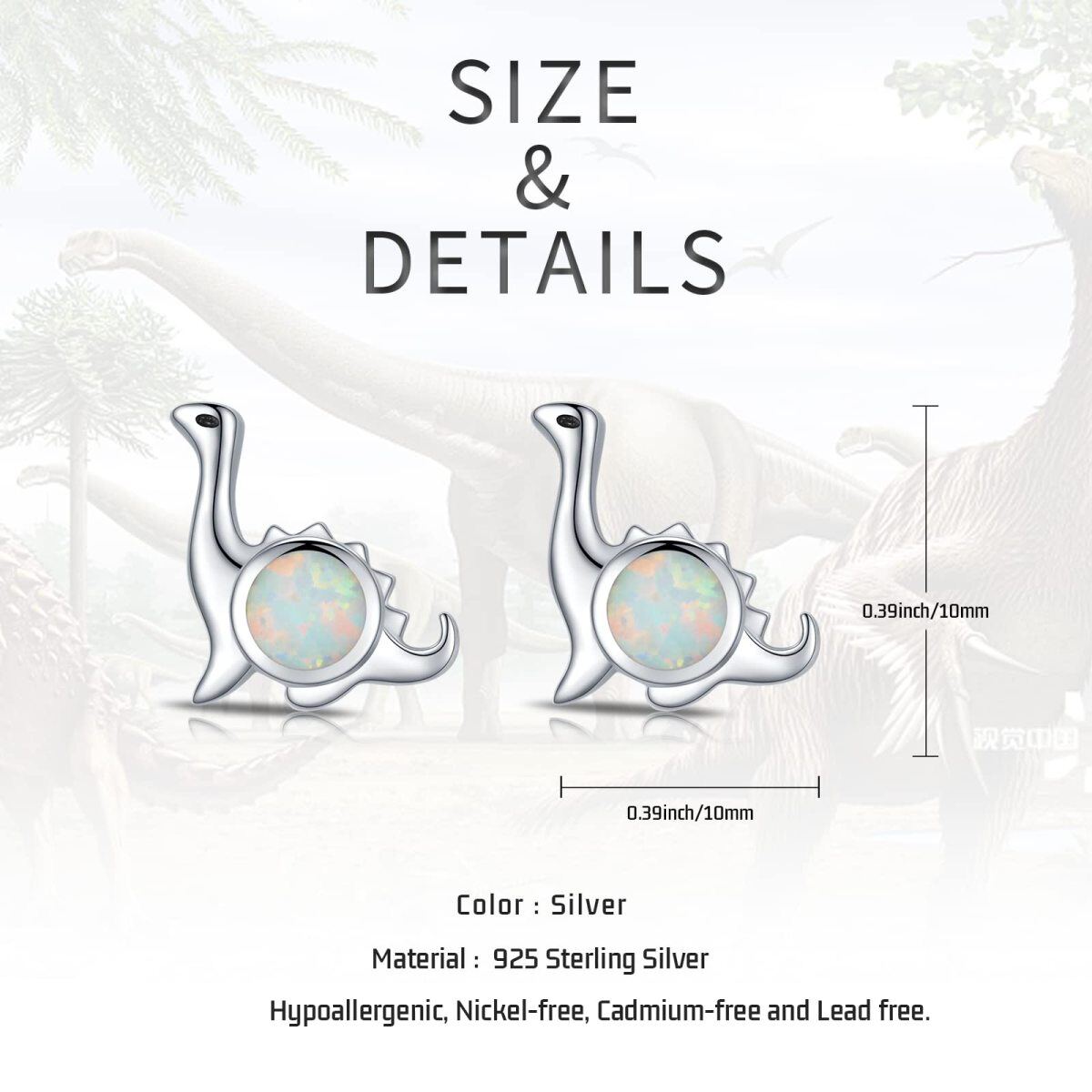 Sterling Silver Circular Shaped Opal Dinosaur Stud Earrings-5