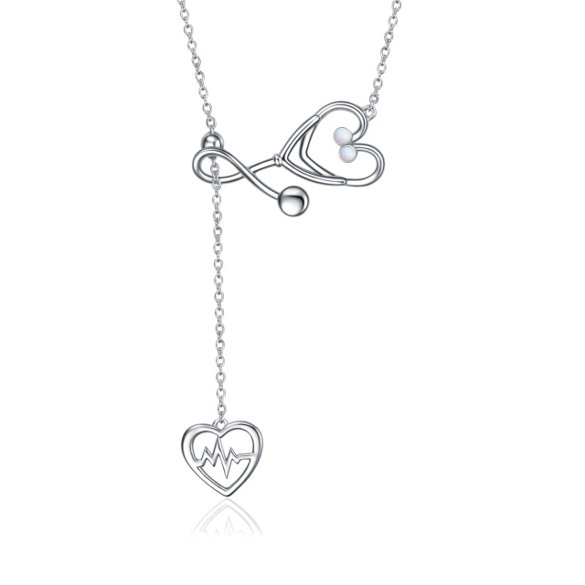 Collier en argent sterling en forme d'opale circulaire Electrocardiogramme & Coeur & Stéth-1