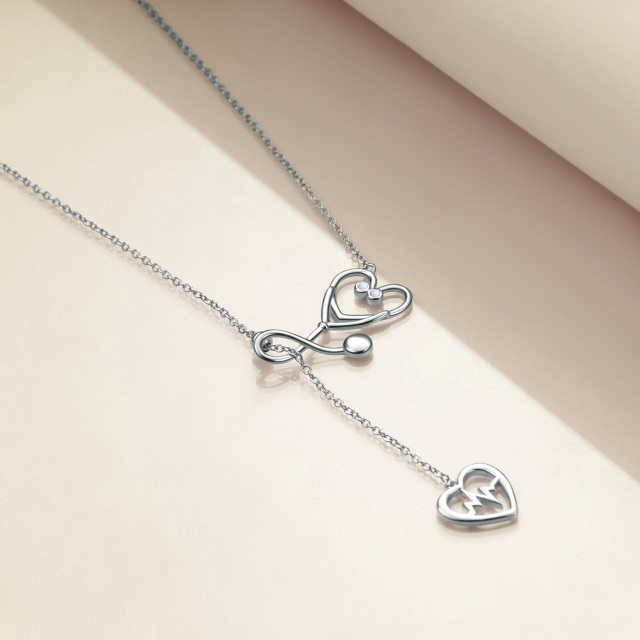 Collana a Y regolabile in argento 925 a forma di circolare di opale con elettrocardiogramma e cuore e stetoscopio-4