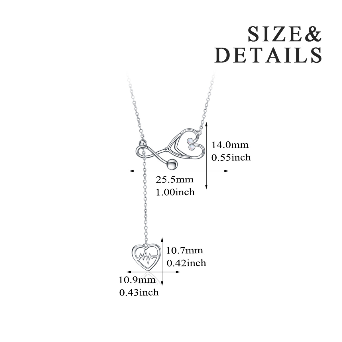 Collar en forma de Y ajustable de plata de ley con forma circular de ópalo Electrocardiogr-5