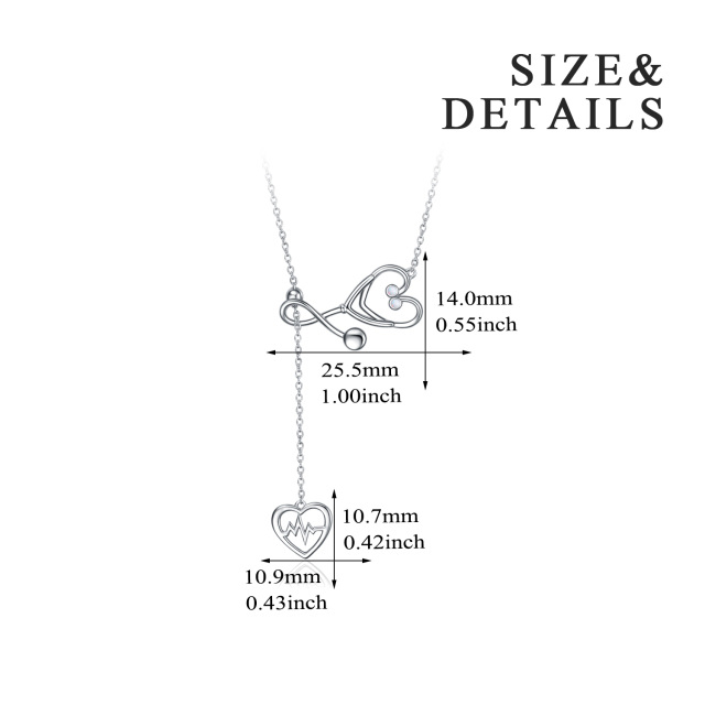 Collier en argent sterling en forme d'opale circulaire Electrocardiogramme & Coeur & Stéth-5