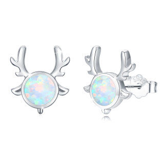 Sterling Silver Circular Shaped Opal Elk Stud Earrings-45