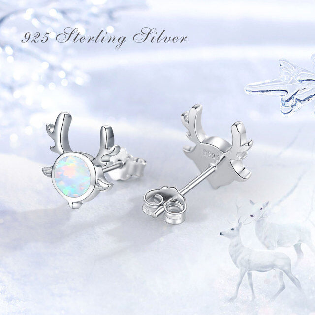 Sterling Silver Circular Shaped Opal Elk Stud Earrings-5