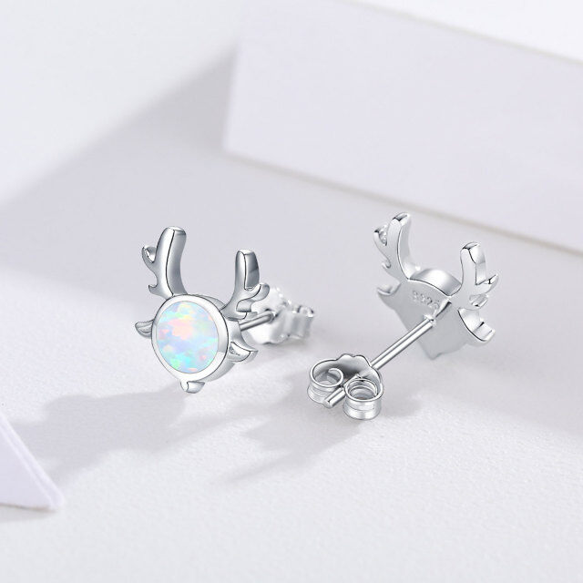 Sterling Silver Circular Shaped Opal Elk Stud Earrings-6