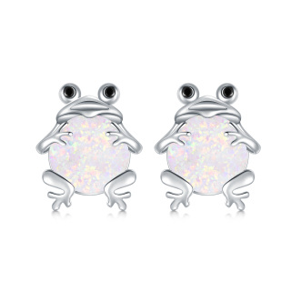 Sterling Silver Circular Shaped Opal Frog Stud Earrings-14