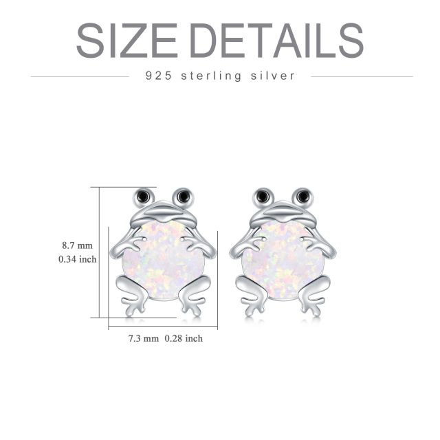 Sterling Silver Circular Shaped Opal Frog Stud Earrings-2