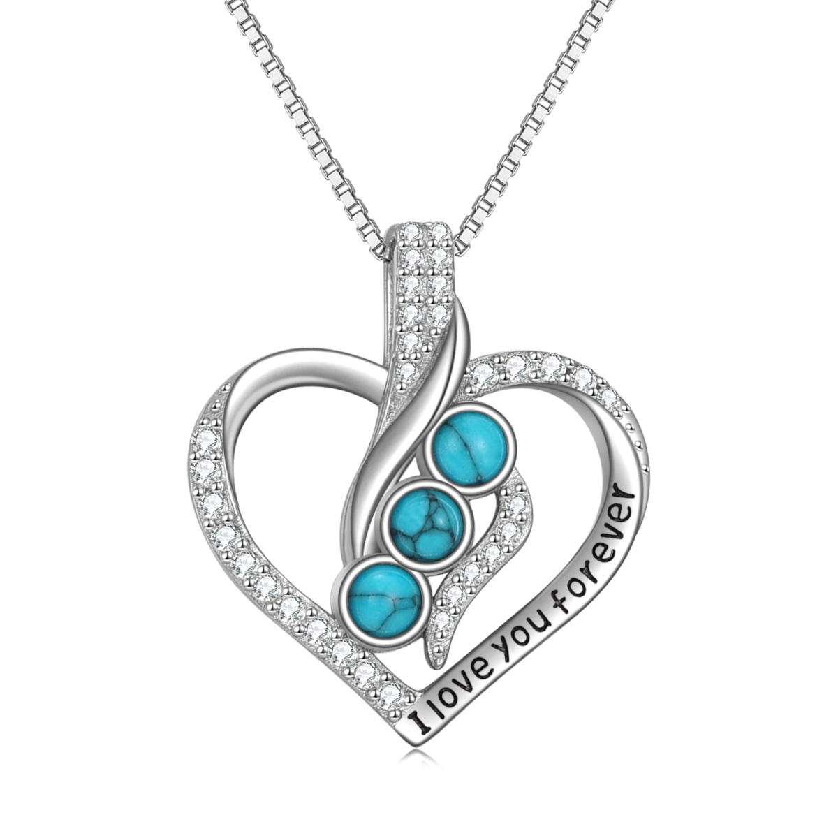 Sterling Silver Circular Crystal Customized Birthstone Heart Pendant With Engraved Word Necklace For Women Best Friends-1