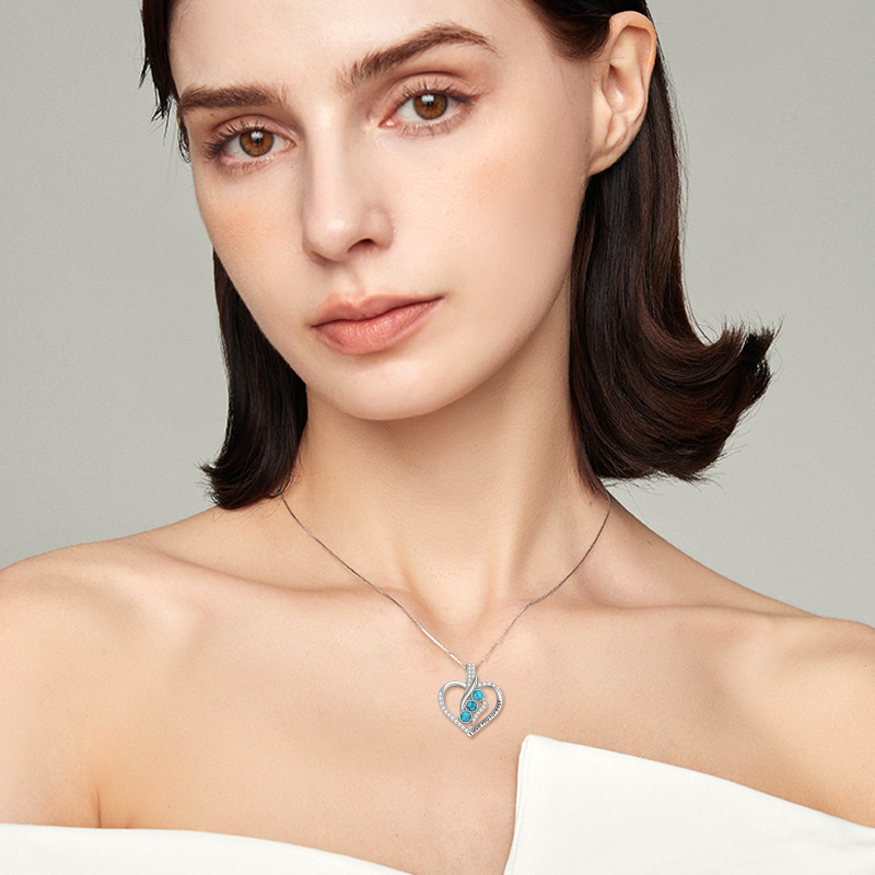 Colar com pendente de coração personalizado em forma de pedra de nascimento e cristal circular de prata de lei com palavra gravada para melhores amigas femininas-2