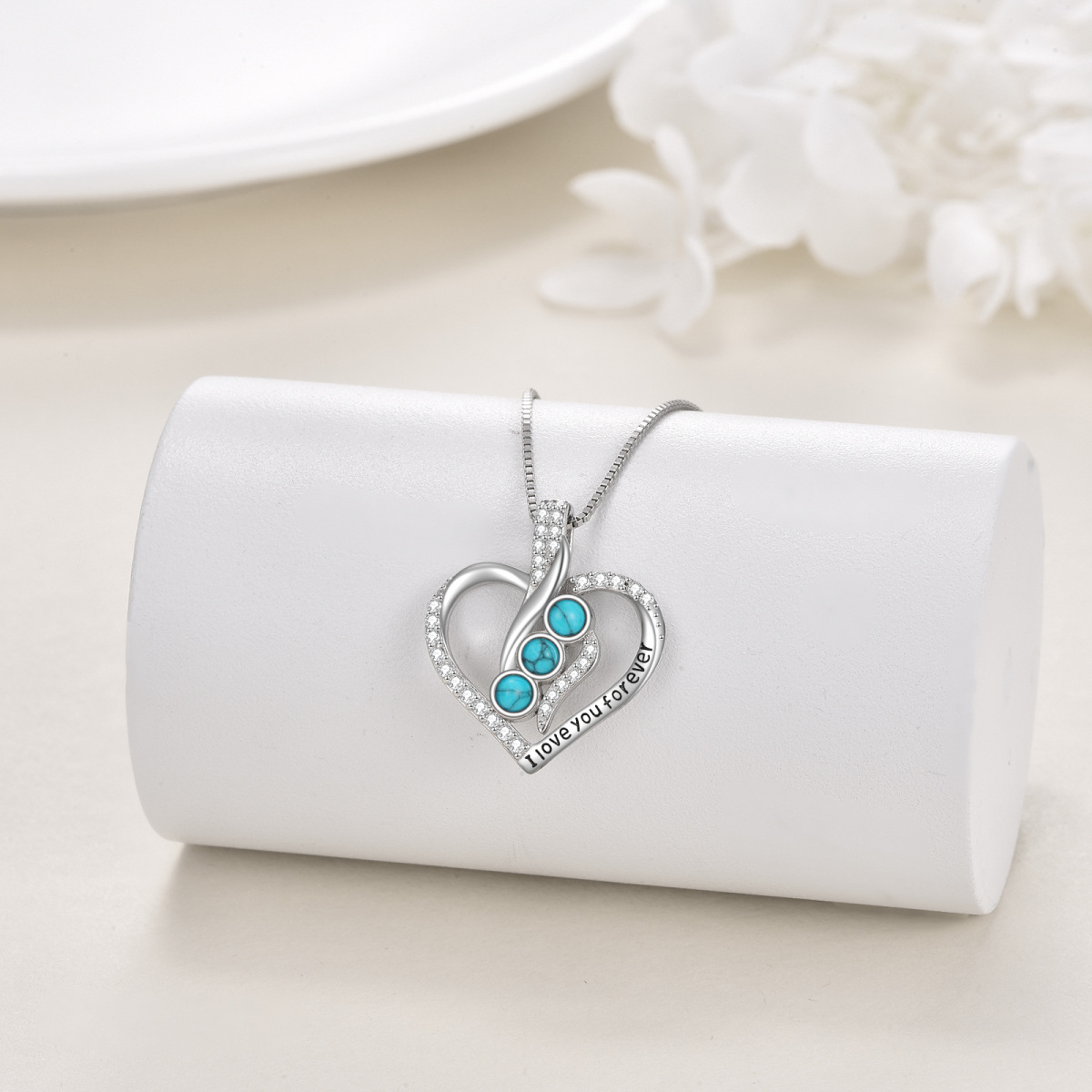 Sterling Silver Circular Crystal Customized Birthstone Heart Pendant With Engraved Word Necklace For Women Best Friends-4
