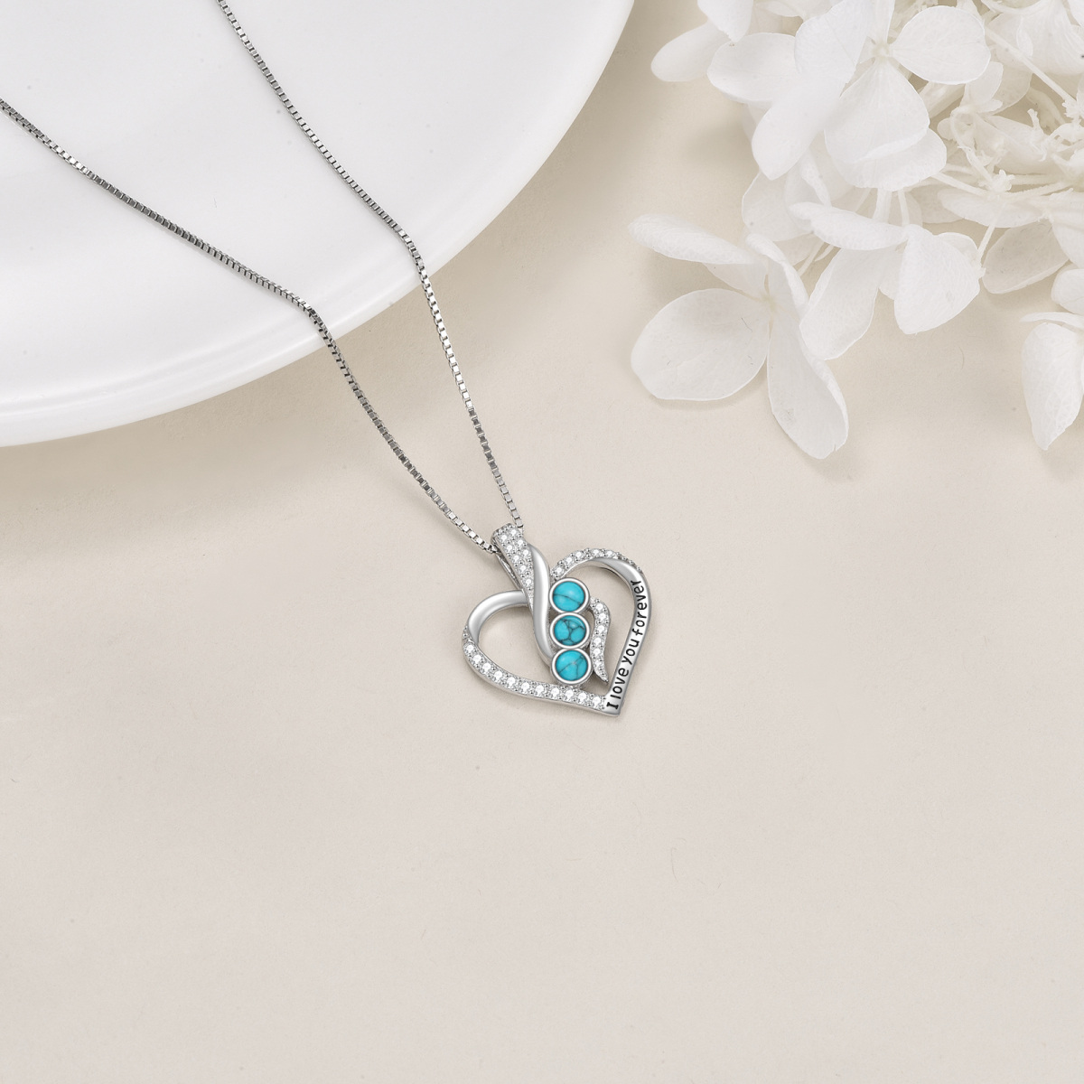 Sterling Silver Circular Crystal Customized Birthstone Heart Pendant With Engraved Word Necklace For Women Best Friends-6