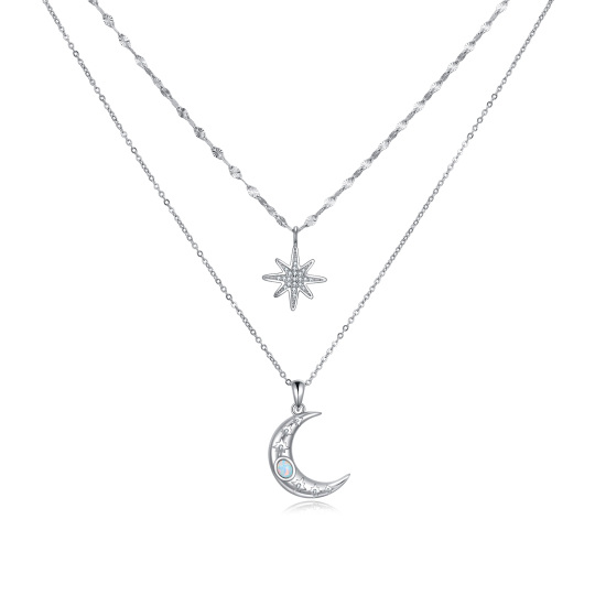 Collana a strati in argento sterling a forma di cerchio con luna e stella in opale