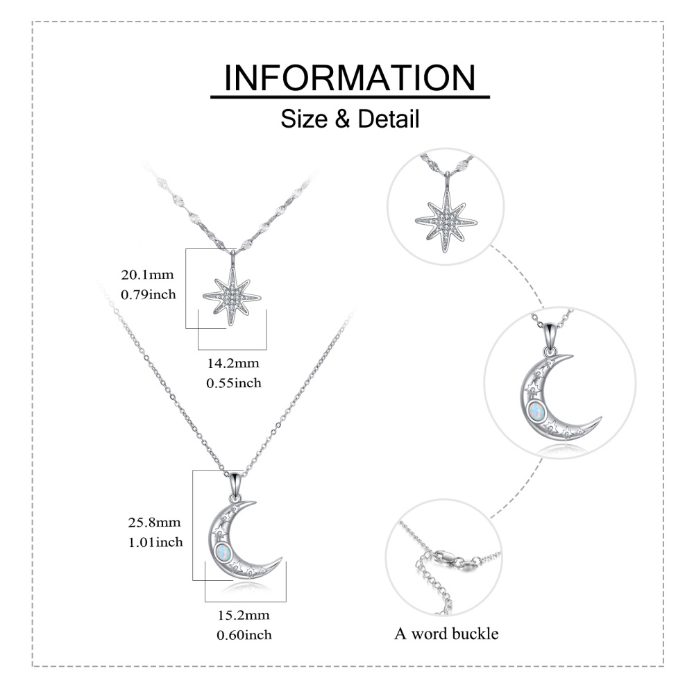 Collana a strati in argento sterling a forma di cerchio con luna e stella in opale-5