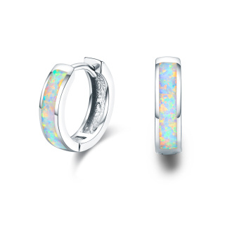 Sterling Silver Circular Shaped Opal Mother & Sisters Hoop Earrings-12