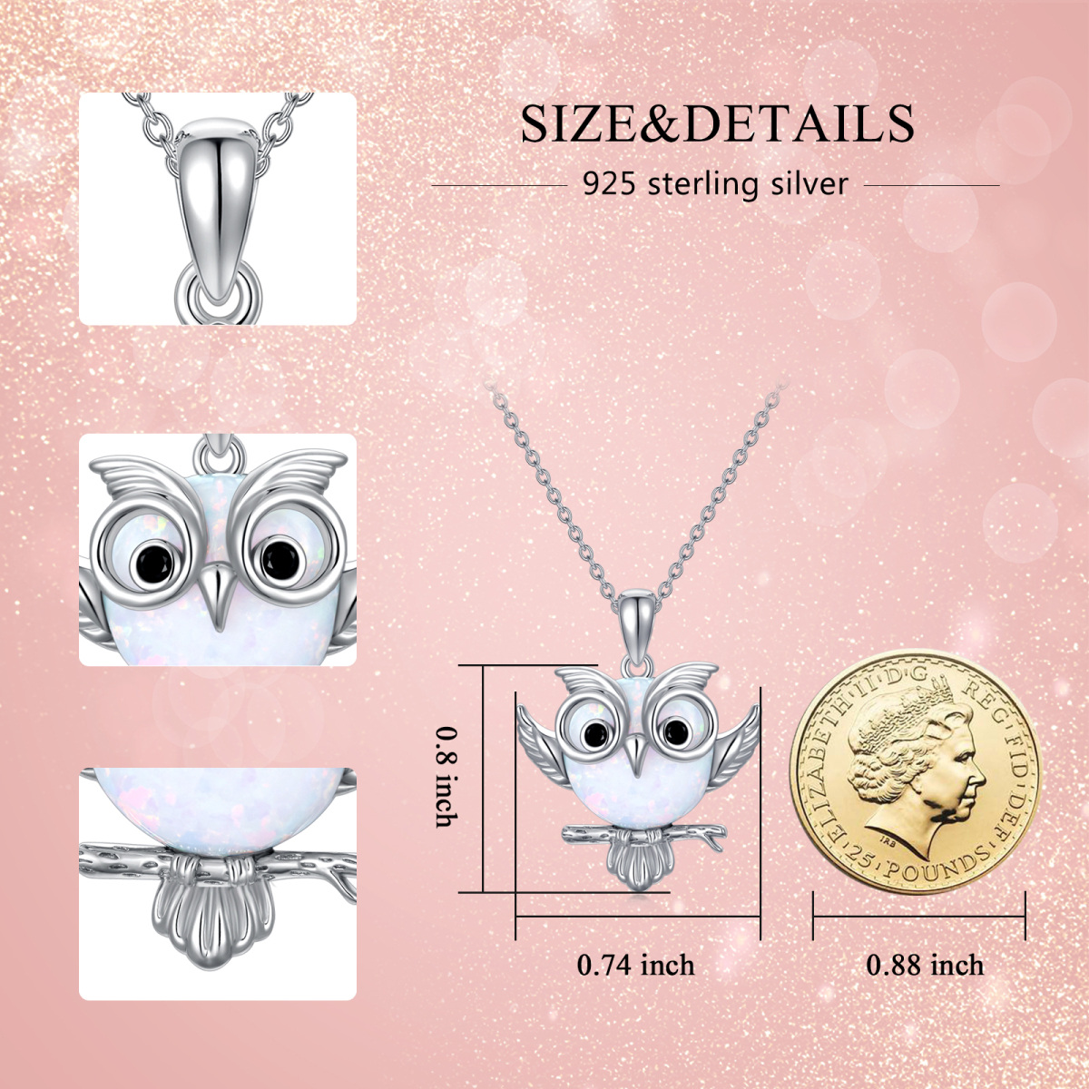 Collier en argent sterling avec pendentif hibou en opale de forme circulaire-5